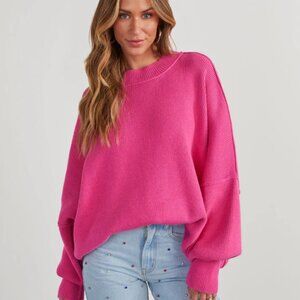 Vici Elouise Knit Oversized Pullover Sweater Pink Large